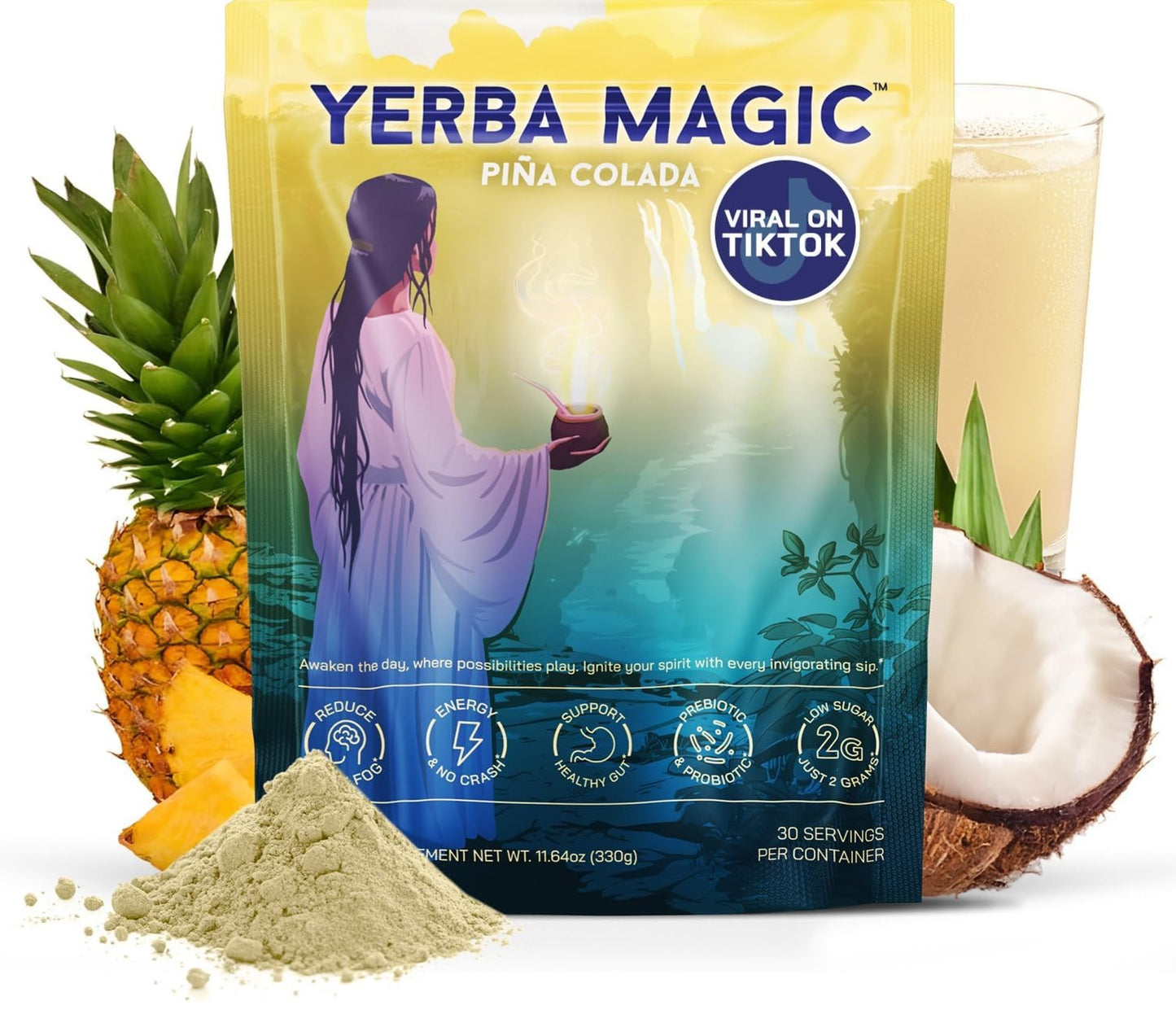 Yerba Magic | Yerba Mate Instant Tea Powder | 3-in-1 Super Drink | Peach Mango 30 Servings
