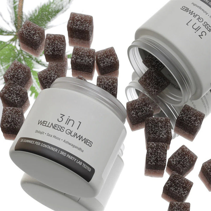 3-in-1 Wellness Gummies – Shilajit, Sea Moss & Ashwagandha – Natural Vitality, Energy & Immunity Support – 30 Vegan Gummies