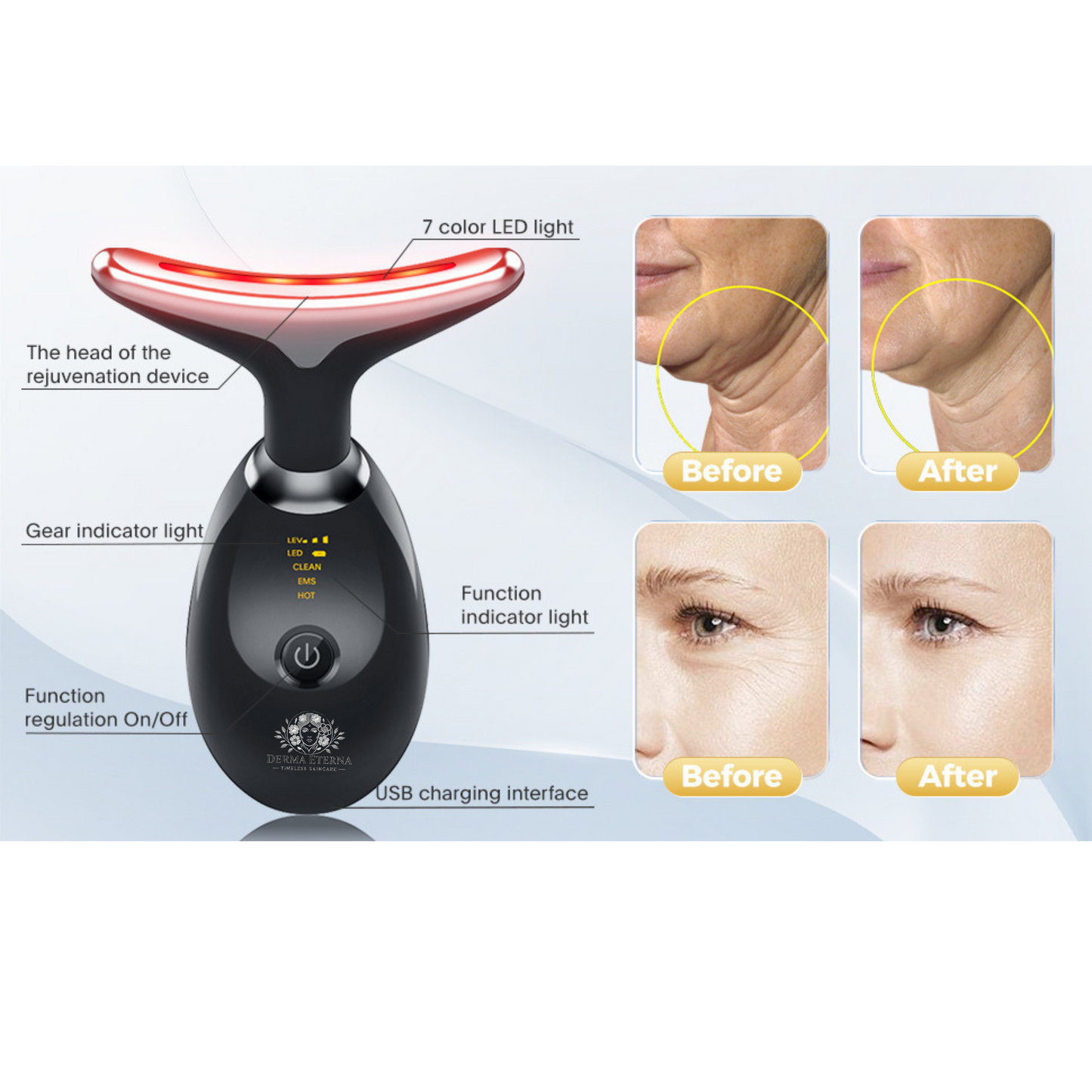 EMS RED LIGHT THERAPY FACE NECK LIFT WRINKLE REMOVER TIGHTEN MASSAGER