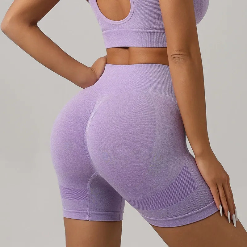Knitted Yoga Set Sports Bra High Waist Shorts Fitness Outfit