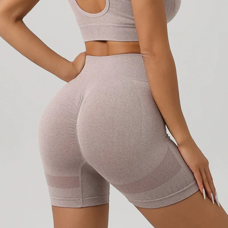Knitted Yoga Set Sports Bra High Waist Shorts Fitness Outfit