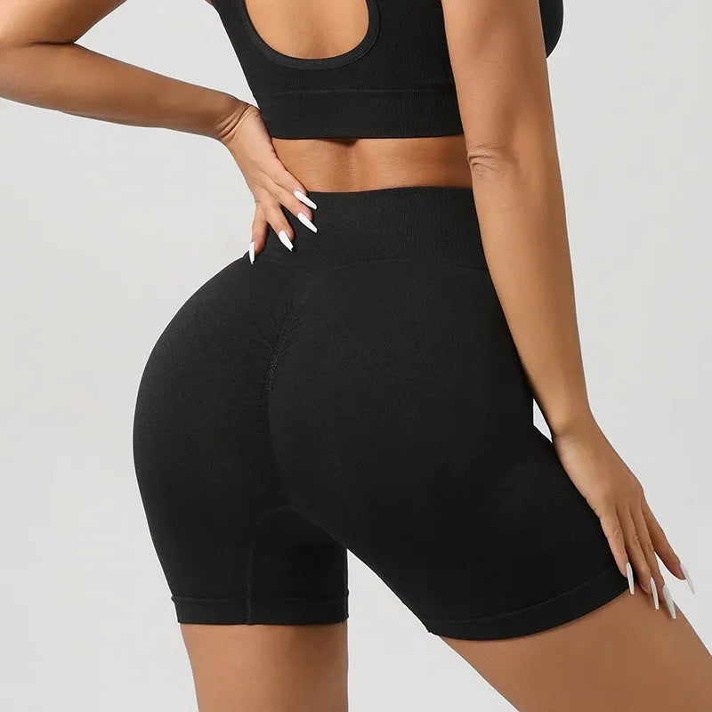 Knitted Yoga Set Sports Bra High Waist Shorts Fitness Outfit