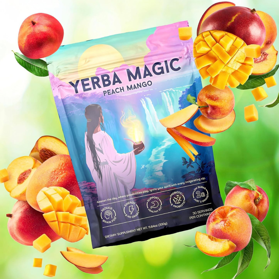 Yerba Magic | Yerba Mate Instant Tea Powder | 3-in-1 Super Drink | Peach Mango 30 Servings