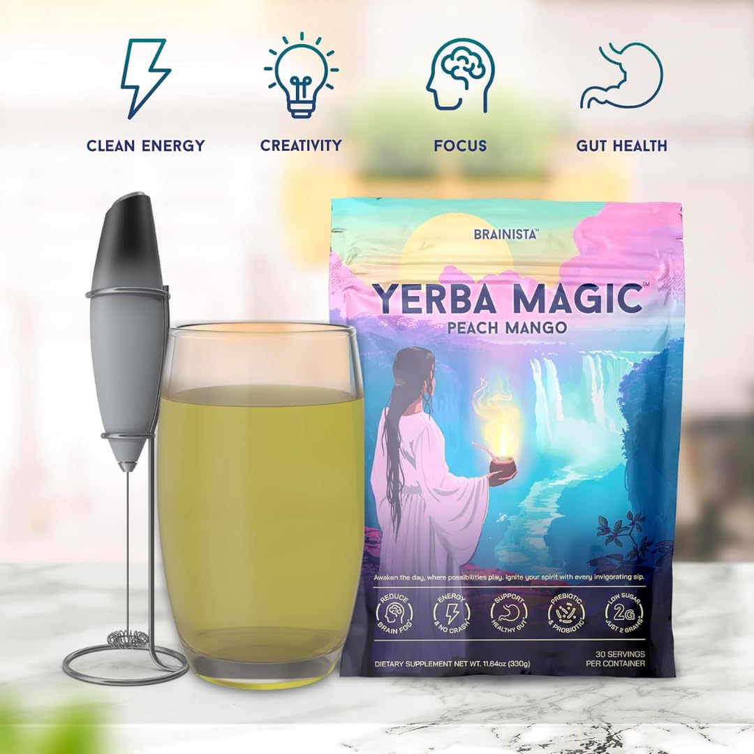 Yerba Magic | Yerba Mate Instant Tea Powder | 3-in-1 Super Drink | Peach Mango 30 Servings