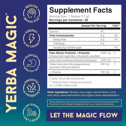 Yerba Magic | Yerba Mate Instant Tea Powder | 3-in-1 Super Drink | Peach Mango 30 Servings