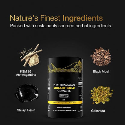 Derma Eterna™ Shilajit Gummies – Pure Himalayan Shilajit with Ashwagandha, Gokshura & Black Musli – Energy, Hormone & Performance Support – 3000mg