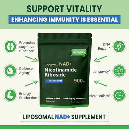 NAD+ Restore Max | Complexe officiel de nicotinamide riboside et de resvératrol | Sachet de 80 capsules