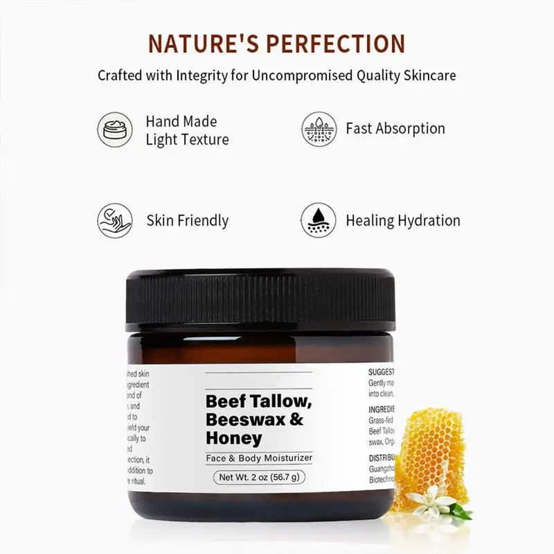 Beef Tallow Moisturizer | Natural Daily Face & Body Cream | Hydrating Formula for Dry Skin, Brightens & Nourishes