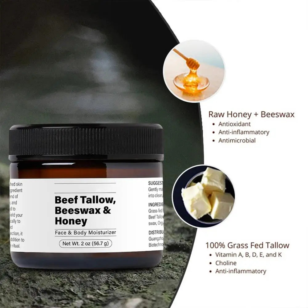 Beef Tallow Moisturizer | Natural Daily Face & Body Cream | Hydrating Formula for Dry Skin, Brightens & Nourishes