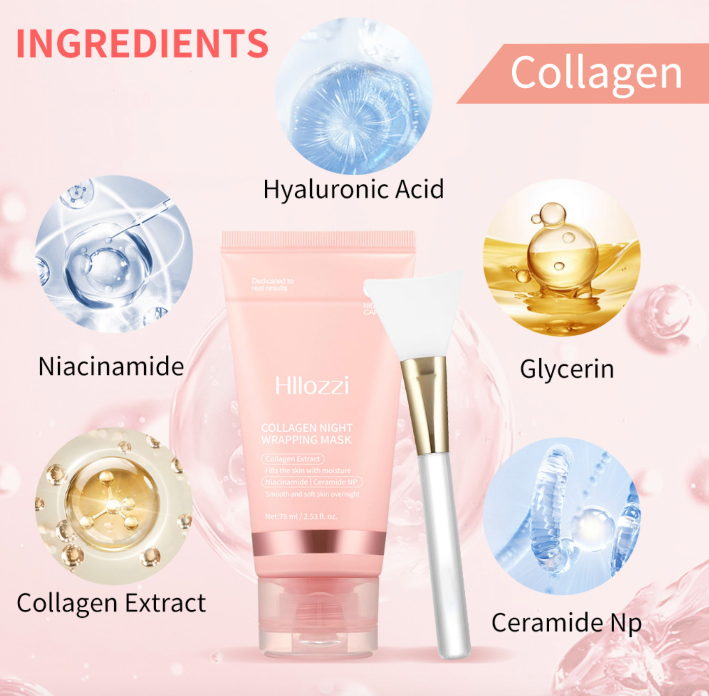 Collagen Overnight Wrap Mask – Deep Hydration & Firming Night Treatment with Jelly Brush for Radiant, Youthful Skin