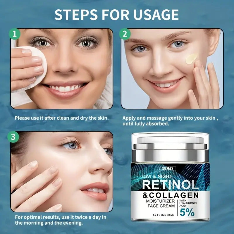 Retinol Face Moisturizer | Day & Night Hydrating Cream | Anti-Aging Formula with Hyaluronic Acid & Vitamin C for Wrinkles & Fine Lines