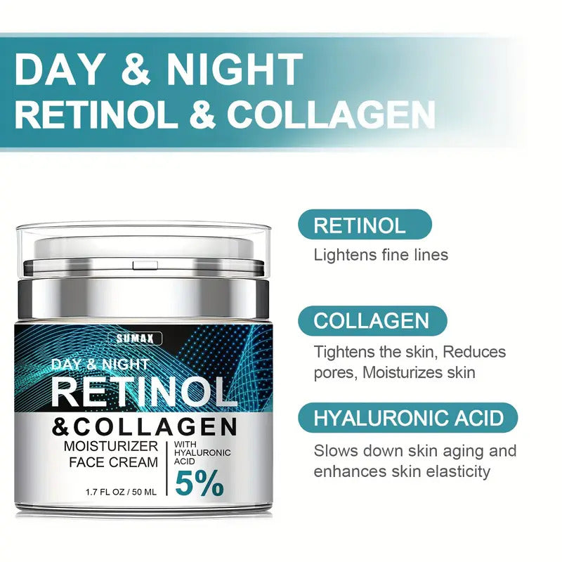 Retinol Face Moisturizer | Day & Night Hydrating Cream | Anti-Aging Formula with Hyaluronic Acid & Vitamin C for Wrinkles & Fine Lines