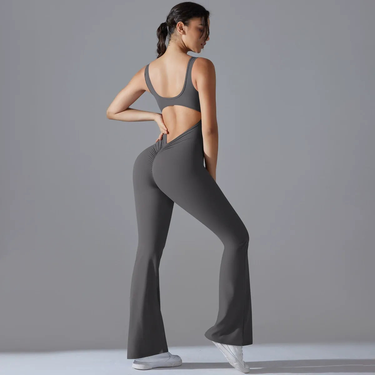 Wide-Leg Flare Scrunch Fitness Jumpsuit